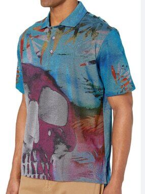 Robert Graham Cape Town Pique polo shirt Tropical Skull print sz est M